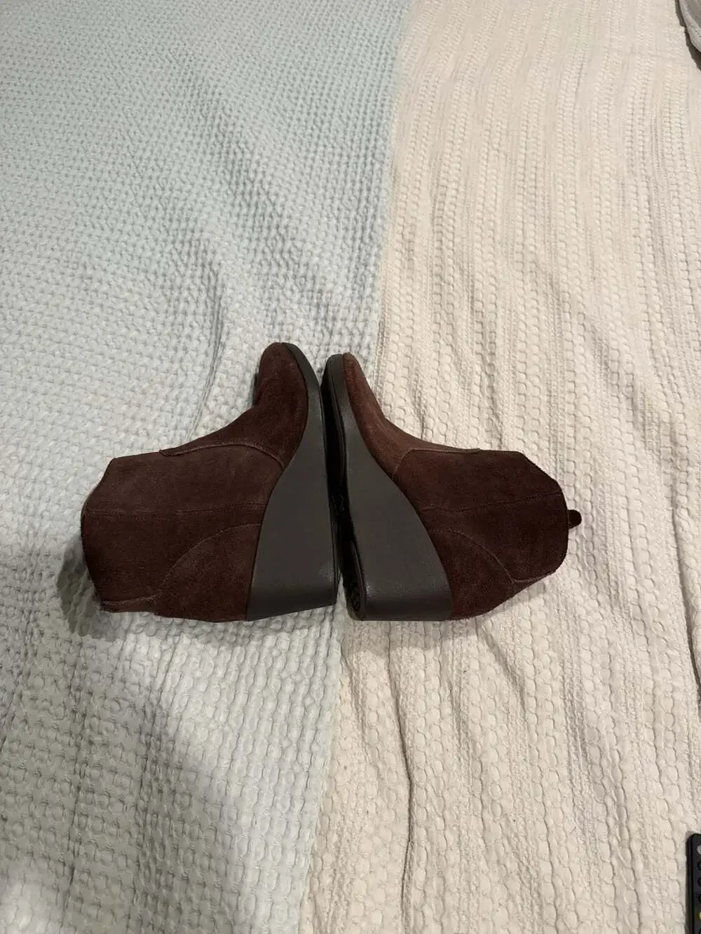 Crocs Leigh Suede Wedge Ankle Booties in Espresso Brown